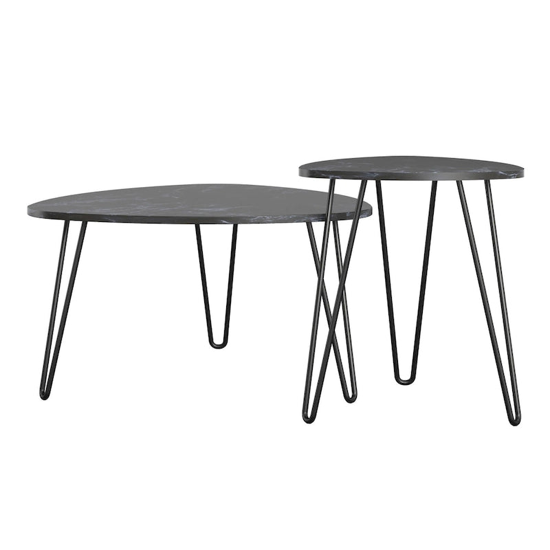 Mesas anidadas efecto mármol, juego de 2 – Blanco/Negro