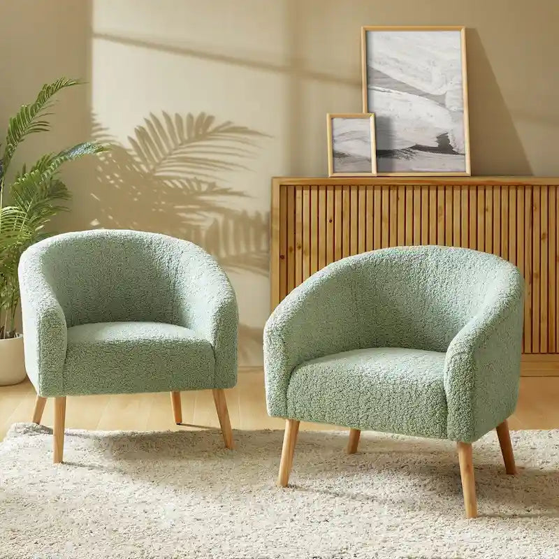 Juego de 2 sillones de barril de bouclé en salvia, gris, negro, azul o marfil
