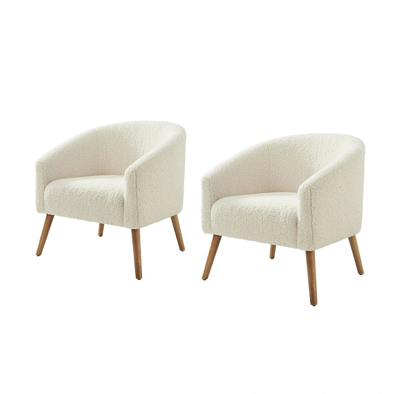 Juego de 2 sillones de barril de bouclé en salvia, gris, negro, azul o marfil