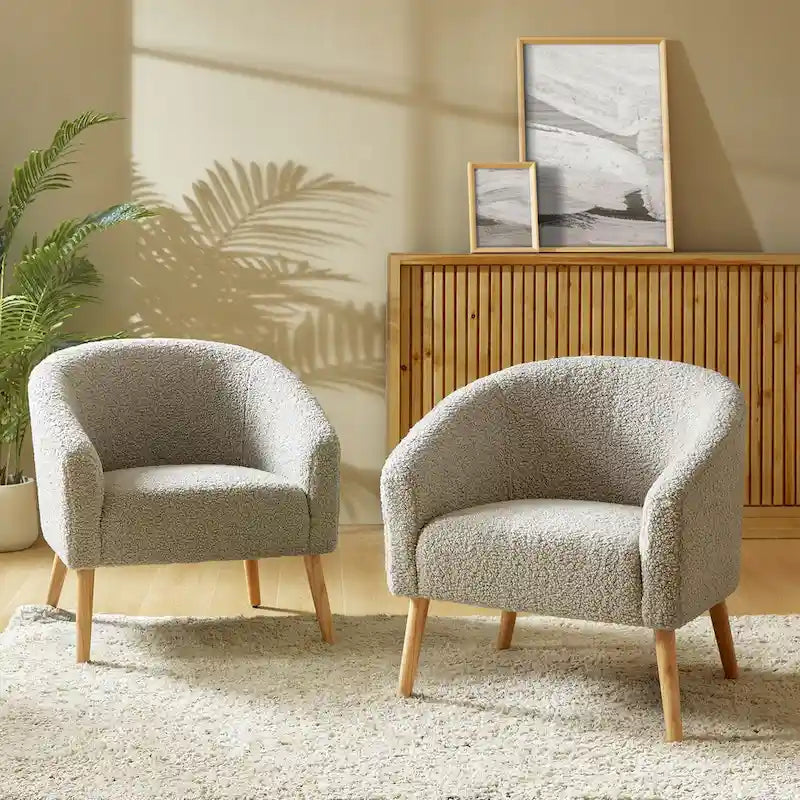 Juego de 2 sillones de barril de bouclé en salvia, gris, negro, azul o marfil