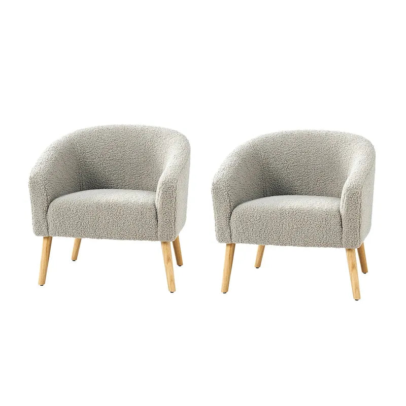 Juego de 2 sillones de barril de bouclé en salvia, gris, negro, azul o marfil