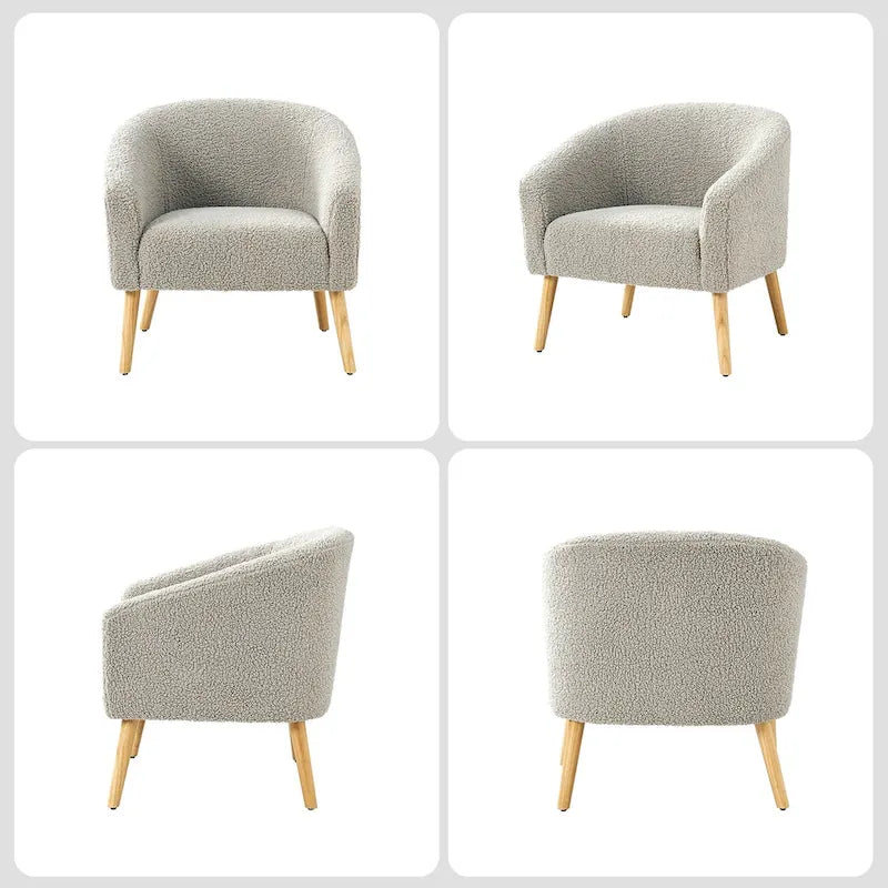 Juego de 2 sillones de barril de bouclé en salvia, gris, negro, azul o marfil