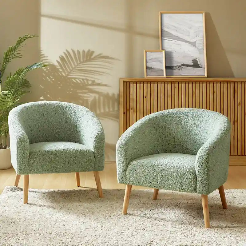 Juego de 2 sillones de barril de bouclé en salvia, gris, negro, azul o marfil