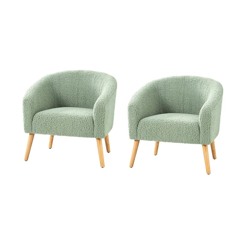 Juego de 2 sillones de barril de bouclé en salvia, gris, negro, azul o marfil
