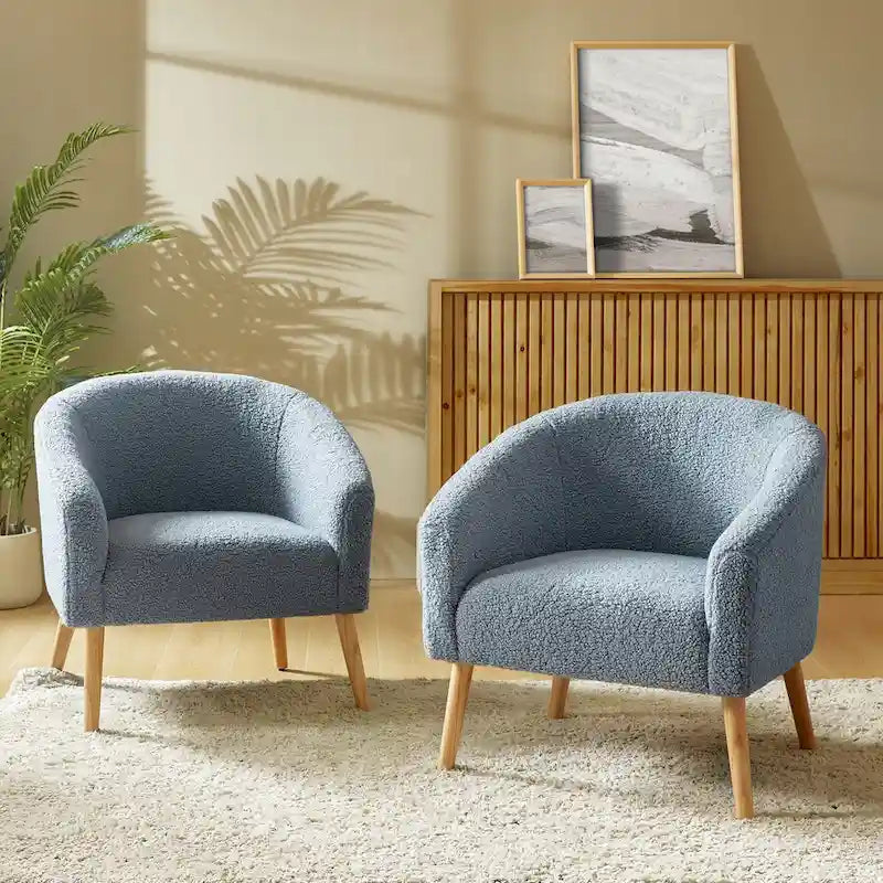 Juego de 2 sillones de barril de bouclé en salvia, gris, negro, azul o marfil