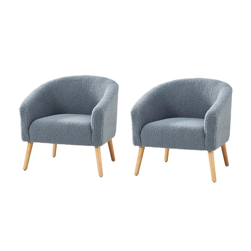 Juego de 2 sillones de barril de bouclé en salvia, gris, negro, azul o marfil