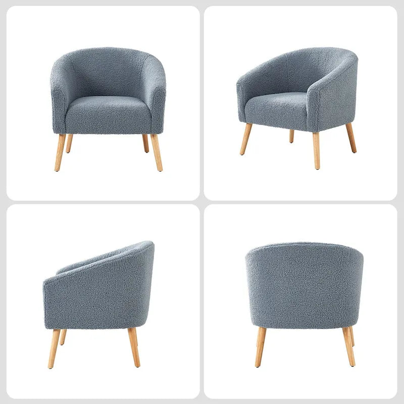 Juego de 2 sillones de barril de bouclé en salvia, gris, negro, azul o marfil