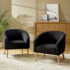Juego de 2 sillones de barril de bouclé en salvia, gris, negro, azul o marfil