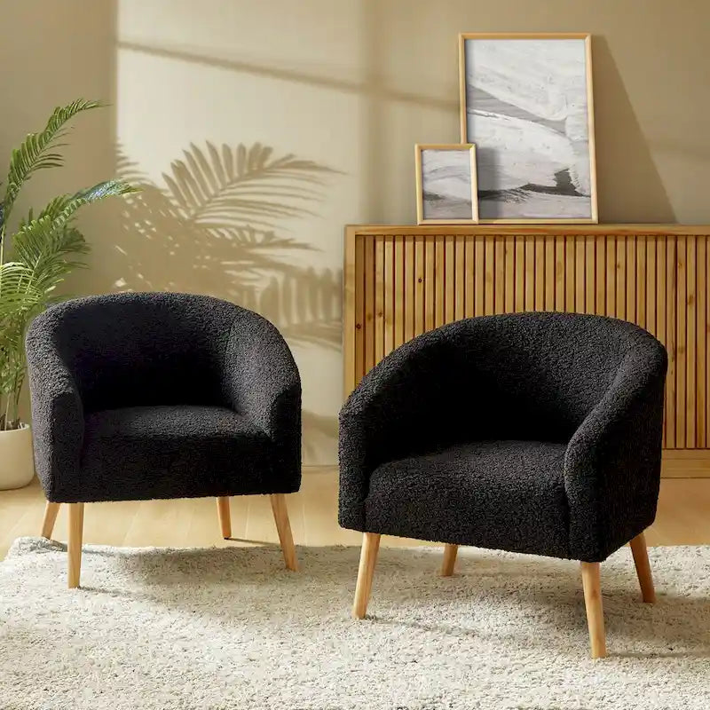 Juego de 2 sillones de barril de bouclé en salvia, gris, negro, azul o marfil