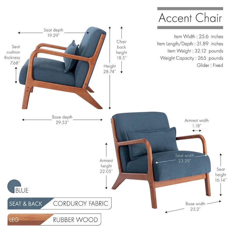 Porthos Home Biana Sillón Decorativo de Pana con Almohada y Estructura de Madera de Caucho