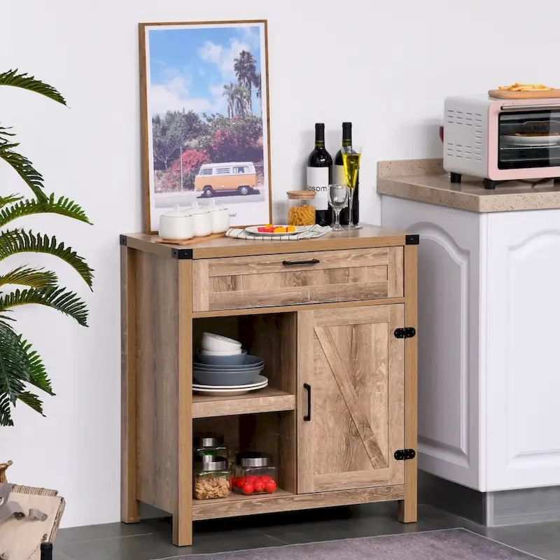 Mueble aparador rústico tipo granero HOMCOM/Aparador buffet moderno estilo granja para cocina y comedor
