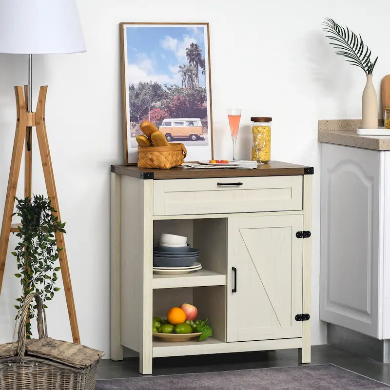 Mueble aparador rústico tipo granero HOMCOM/Aparador buffet moderno estilo granja para cocina y comedor