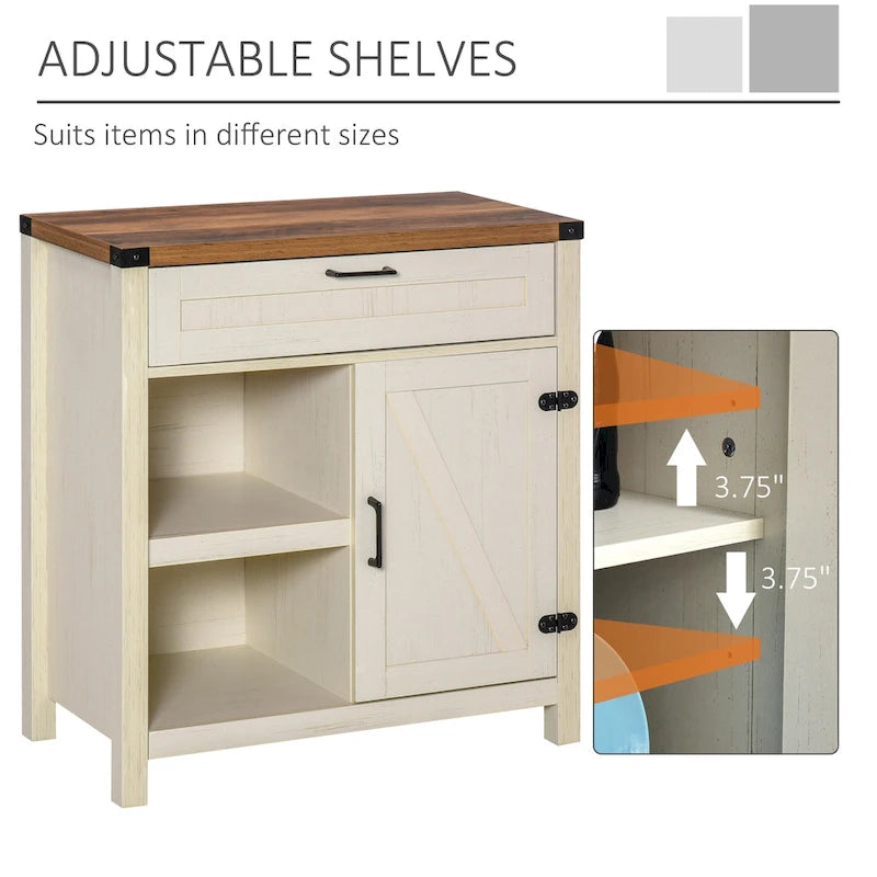 Mueble aparador rústico tipo granero HOMCOM/Aparador buffet moderno estilo granja para cocina y comedor