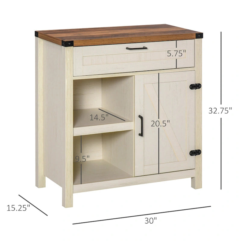 Mueble aparador rústico tipo granero HOMCOM/Aparador buffet moderno estilo granja para cocina y comedor