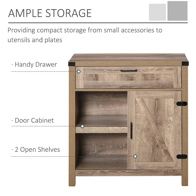 Mueble aparador rústico tipo granero HOMCOM/Aparador buffet moderno estilo granja para cocina y comedor