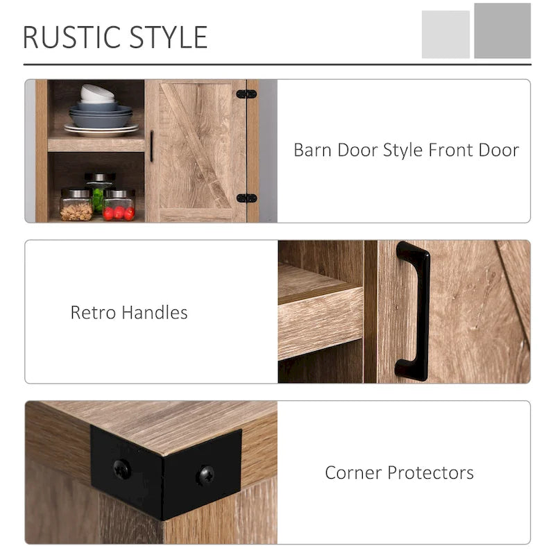 Mueble aparador rústico tipo granero HOMCOM/Aparador buffet moderno estilo granja para cocina y comedor