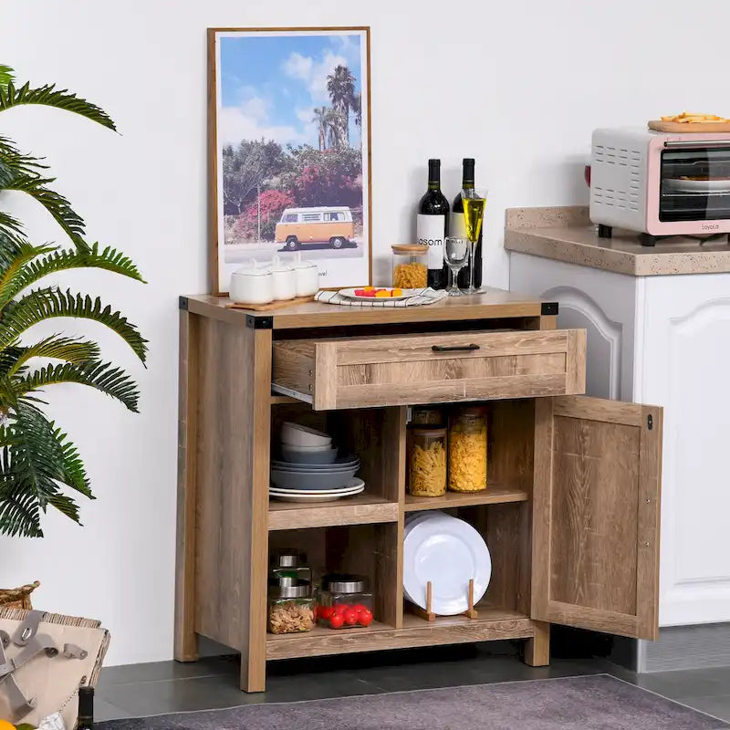 Mueble aparador rústico tipo granero HOMCOM/Aparador buffet moderno estilo granja para cocina y comedor