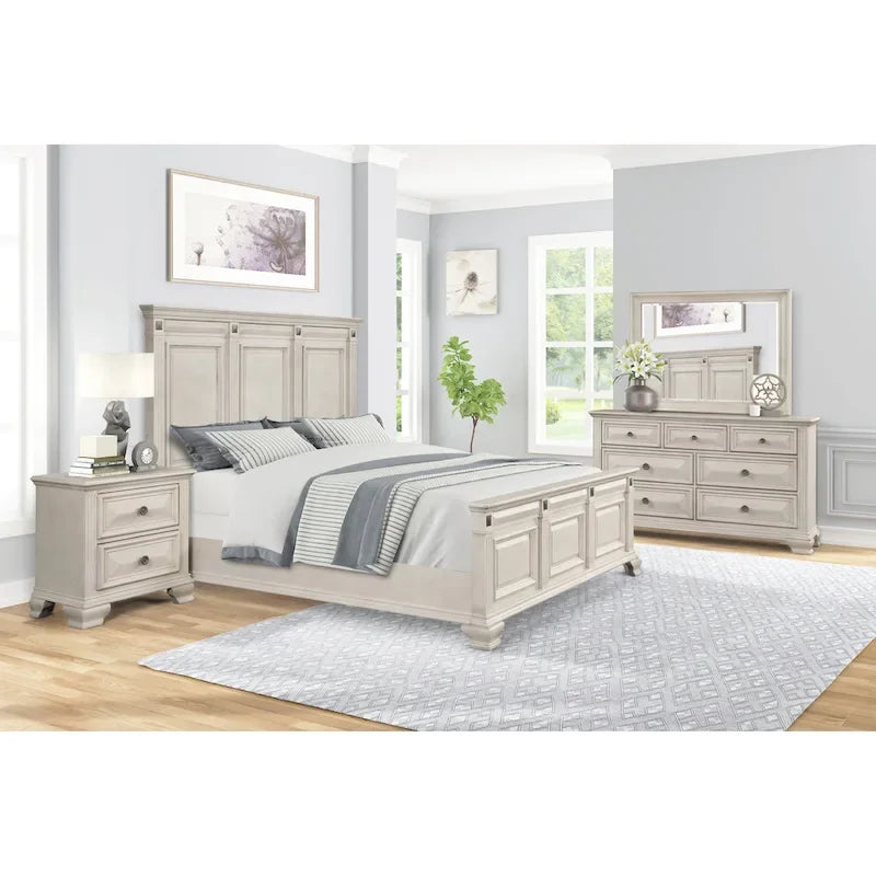 Juego de dormitorio tradicional de 5 piezas Distressed Parchment