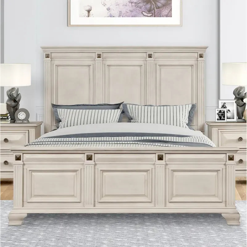 Juego de dormitorio tradicional de 5 piezas Distressed Parchment