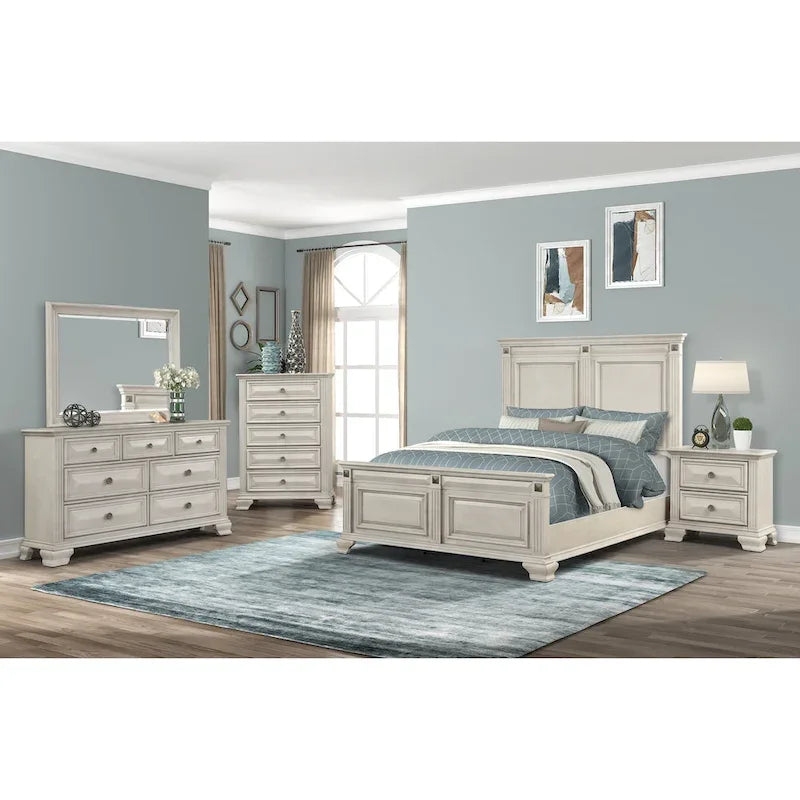 Juego de dormitorio tradicional de 5 piezas Distressed Parchment