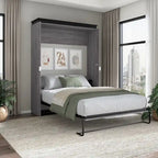 Cama de pared Queen gris corteza y grafito / nogal blanco, montaje entre 2 personas, 67W