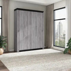Cama de pared Queen gris corteza y grafito / nogal blanco, montaje entre 2 personas, 67W