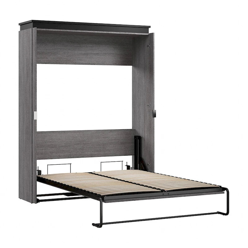 Cama de pared Queen gris corteza y grafito / nogal blanco, montaje entre 2 personas, 67W