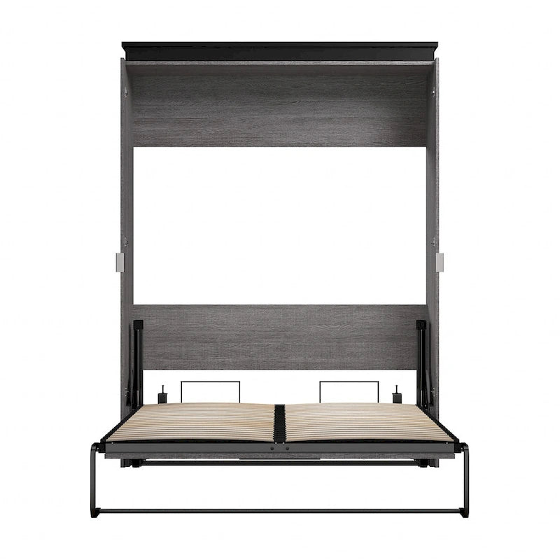 Cama de pared Queen gris corteza y grafito / nogal blanco, montaje entre 2 personas, 67W