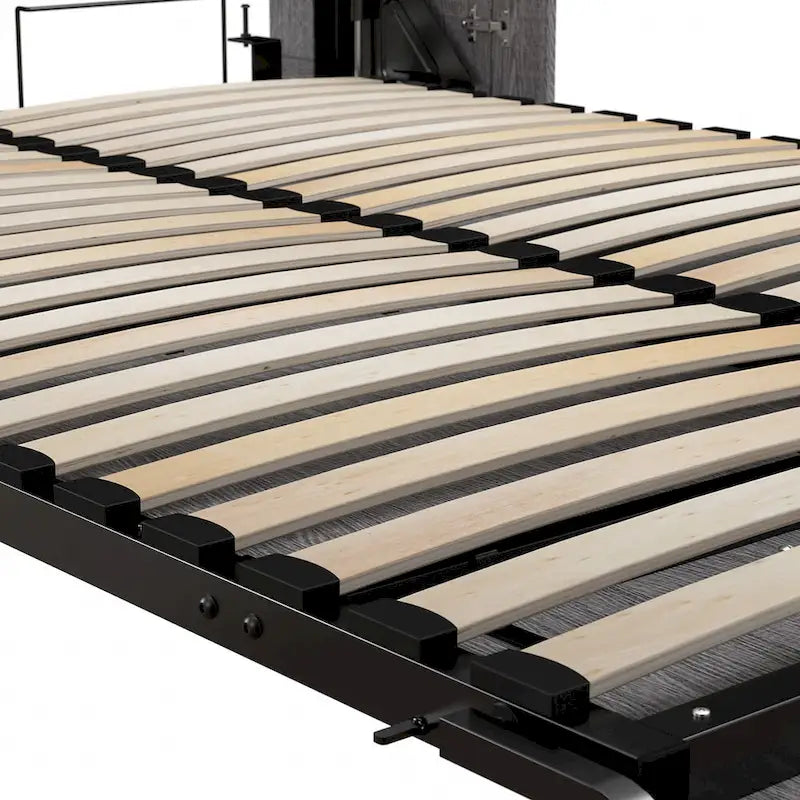 Cama de pared Queen gris corteza y grafito / nogal blanco, montaje entre 2 personas, 67W