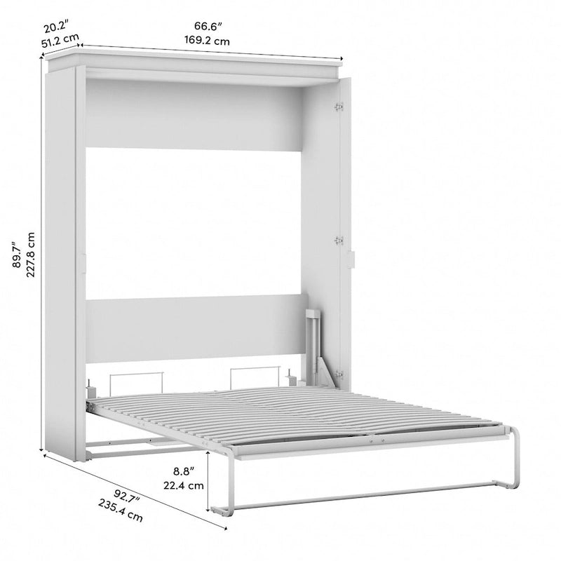 Cama de pared Queen gris corteza y grafito / nogal blanco, montaje entre 2 personas, 67W