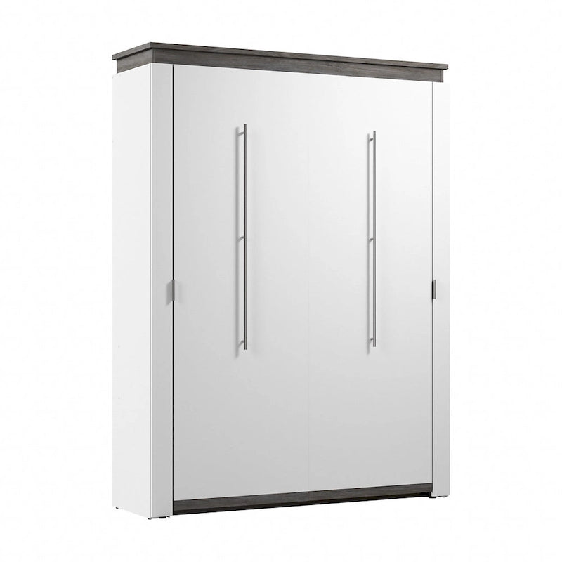 Cama de pared Queen gris corteza y grafito / nogal blanco, montaje entre 2 personas, 67W