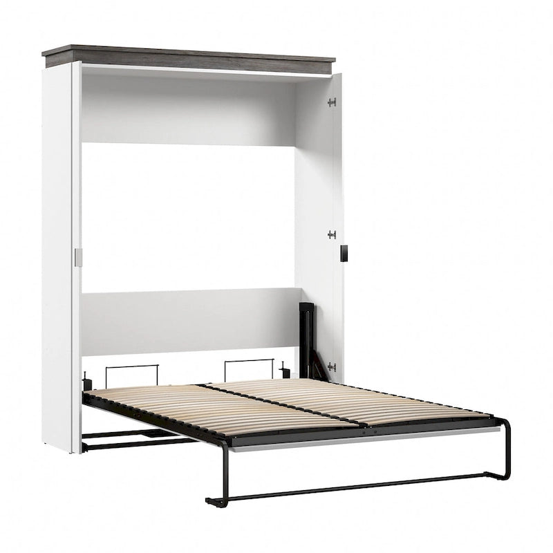 Cama de pared Queen gris corteza y grafito / nogal blanco, montaje entre 2 personas, 67W
