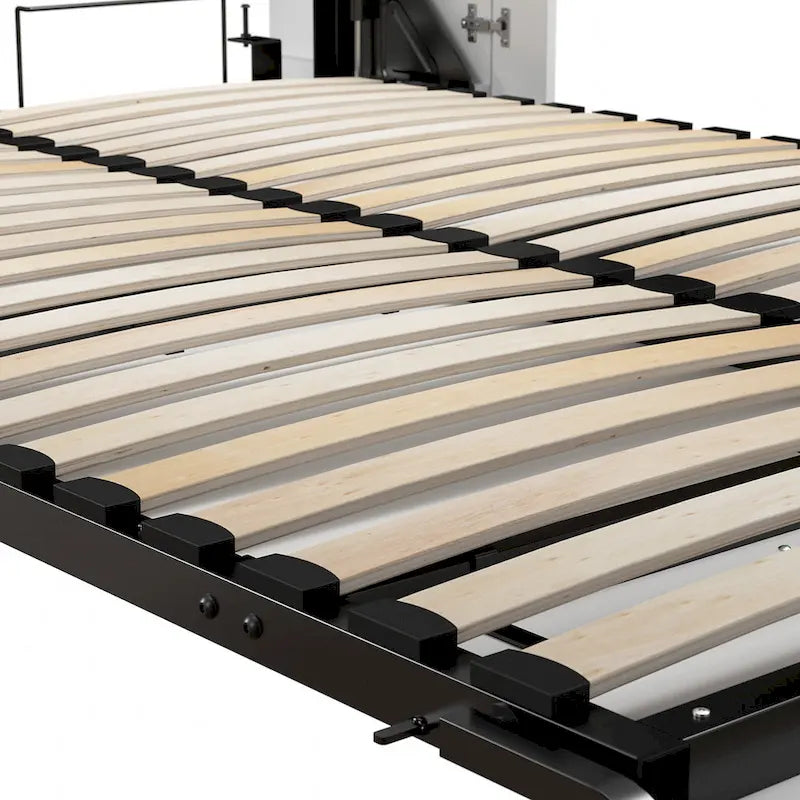Cama de pared Queen gris corteza y grafito / nogal blanco, montaje entre 2 personas, 67W