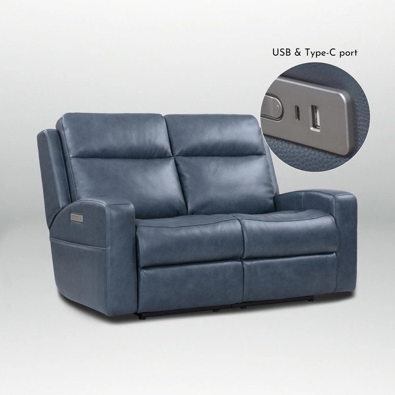 Sofá reclinable eléctrico de piel auténtica con almacenamiento y puerto de carga USB para sala de estar
