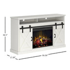 Mueble de TV con Chimenea Eléctrica Estilo Casa de Campo Blanca, Puertas Correderas Tipo Granero, Para Televisores de hasta 80"