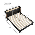 Cama Queen de plataforma de ratán negro, una plaza