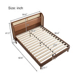 Cama Queen de plataforma de ratán negro, una plaza