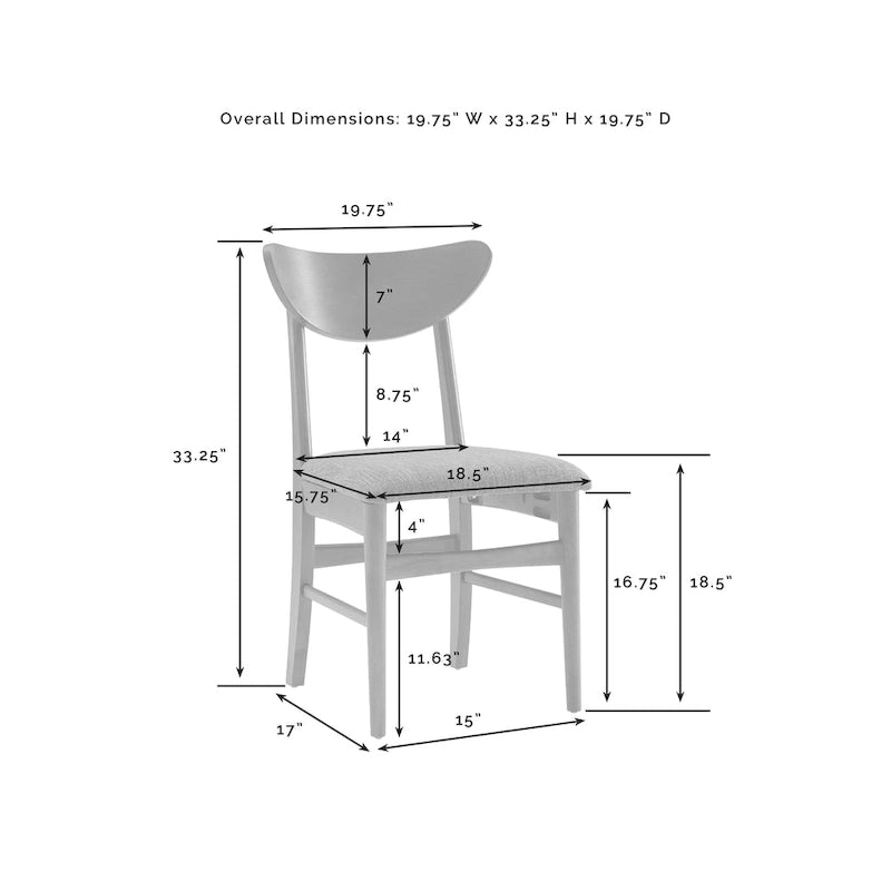 Sillas de comedor de madera Crosley Landon de 2 piezas con asiento tapizado - 33.25H x19.75W x 19.75D