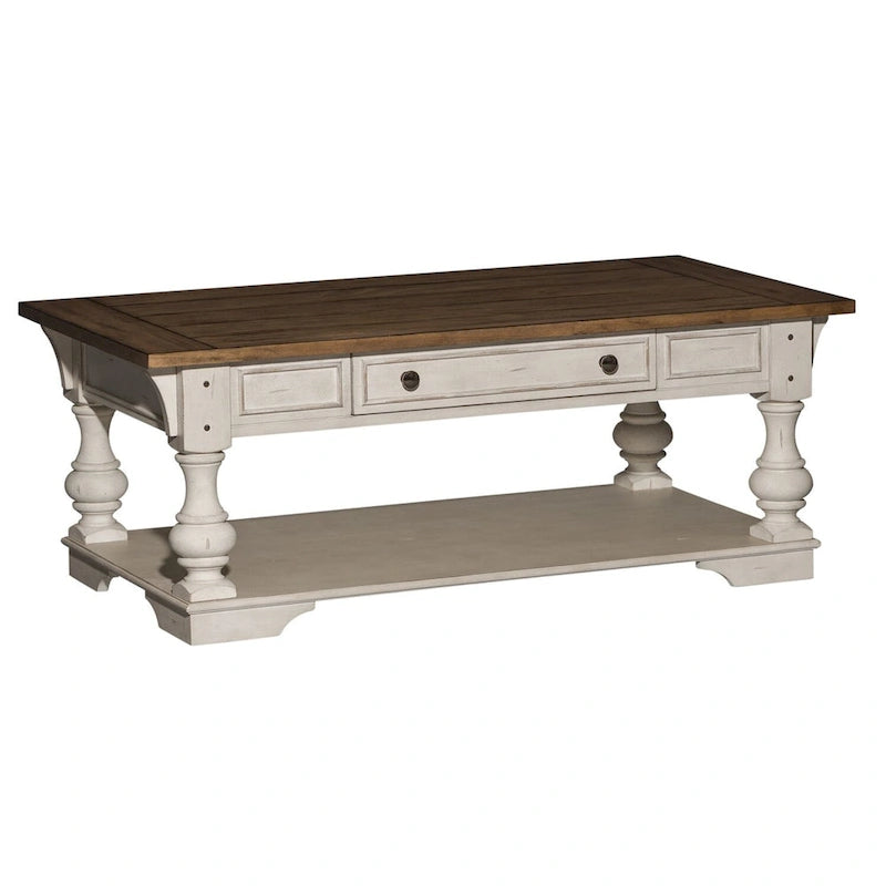 Mesa de centro superior de madera/chapado blanco envejecido