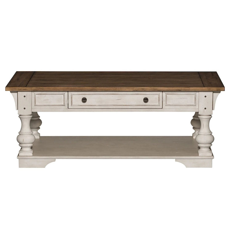 Mesa de centro superior de madera/chapado blanco envejecido