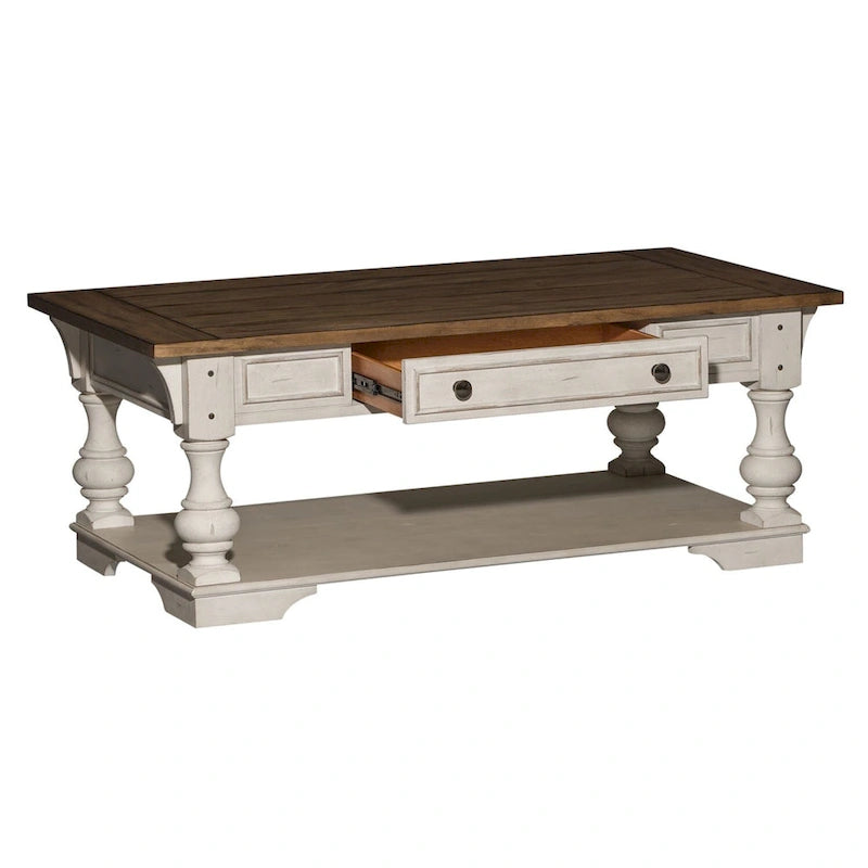 Mesa de centro superior de madera/chapado blanco envejecido