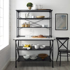 Mueble de cocina fijo con isla y alacena, tapa de madera, 2 piezas, color negro