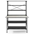 Mueble de cocina fijo con isla y alacena, tapa de madera, 2 piezas, color negro