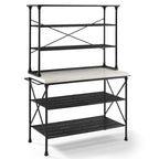 Mueble de cocina fijo con isla y alacena, tapa de madera, 2 piezas, color negro