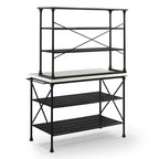 Mueble de cocina fijo con isla y alacena, tapa de madera, 2 piezas, color negro