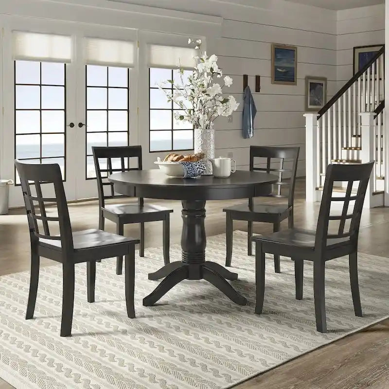 Juego de comedor de 5 piezas con base de pedestal redonda Wilmington II en negro antiguo de iNSPIRE Q Classic