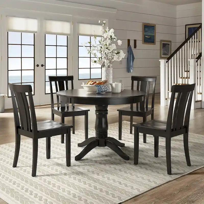 Juego de comedor de 5 piezas con base de pedestal redonda Wilmington II en negro antiguo de iNSPIRE Q Classic