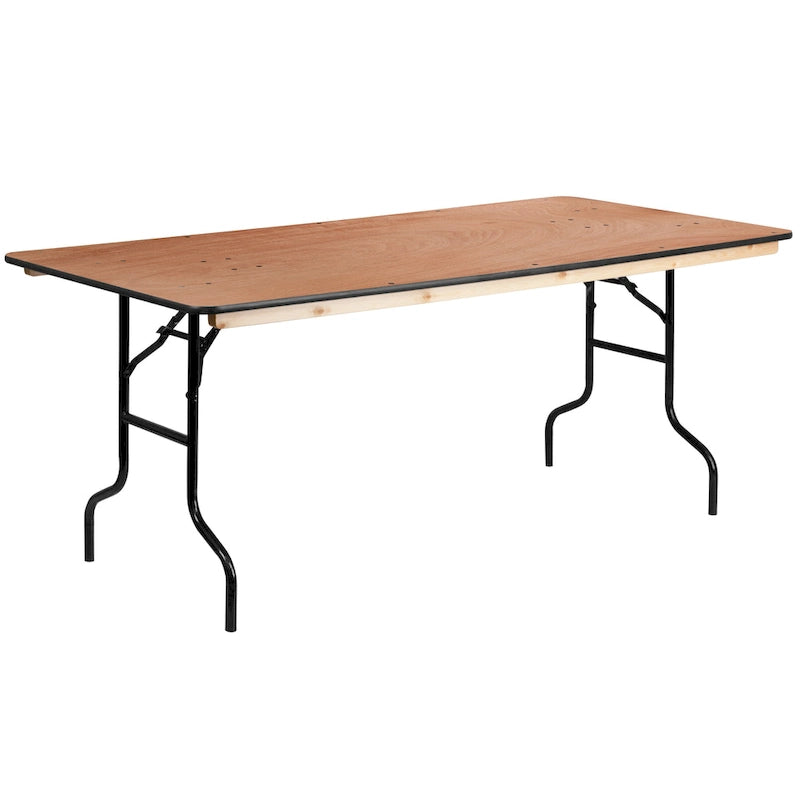 Mesa de banquete plegable de madera natural, rectangular, para 8 personas