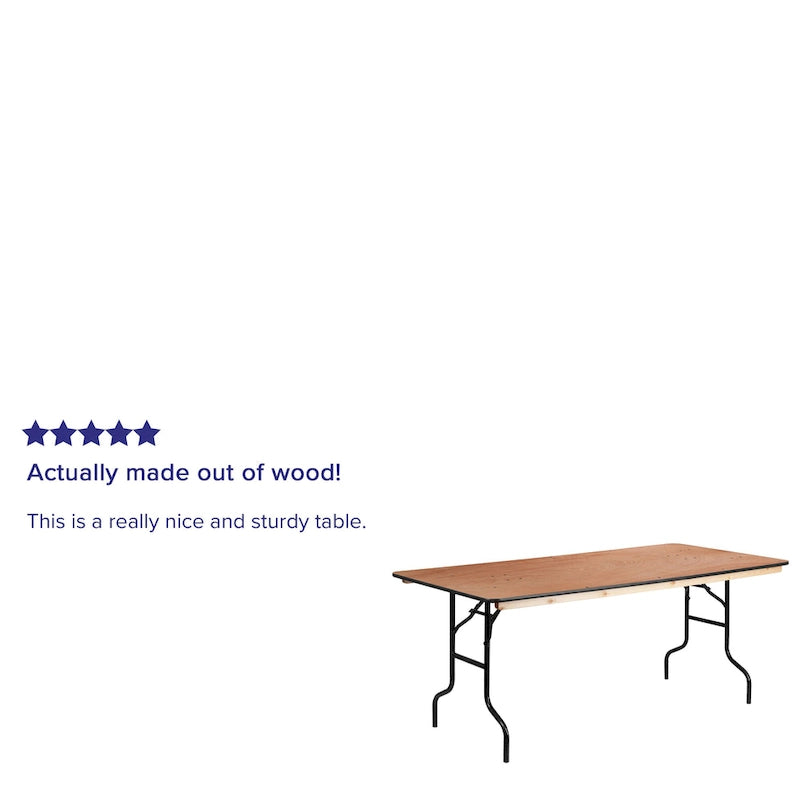 Mesa de banquete plegable de madera natural, rectangular, para 8 personas