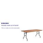 Mesa de banquete plegable de madera natural, rectangular, para 8 personas